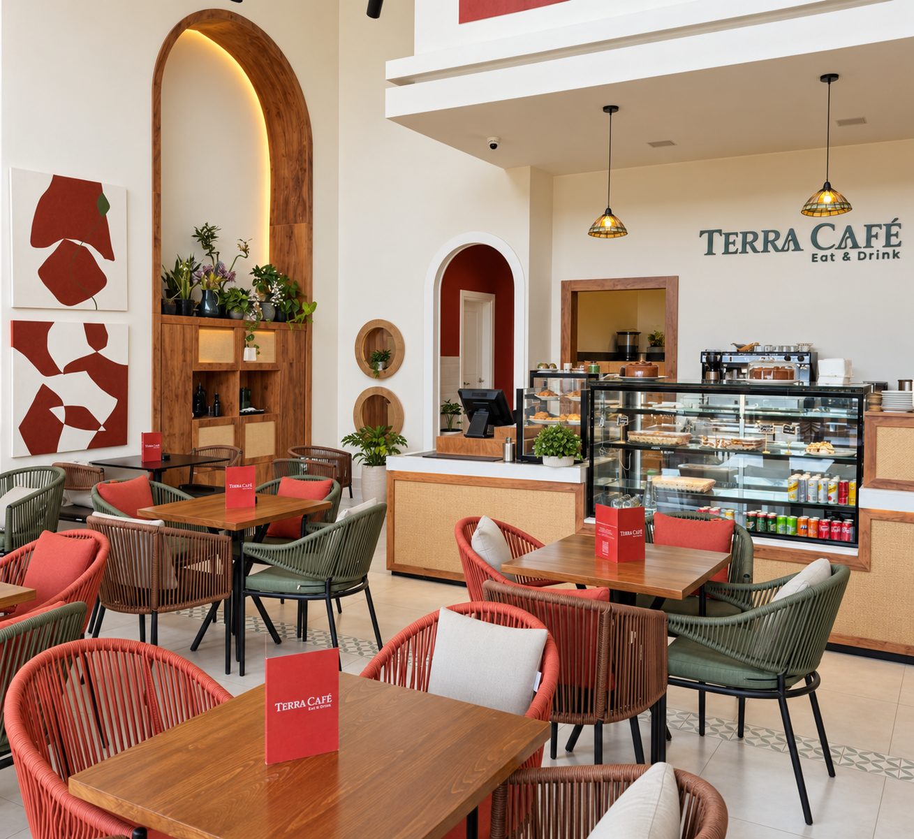 L'intérieur de Terra Café et son espace convivial